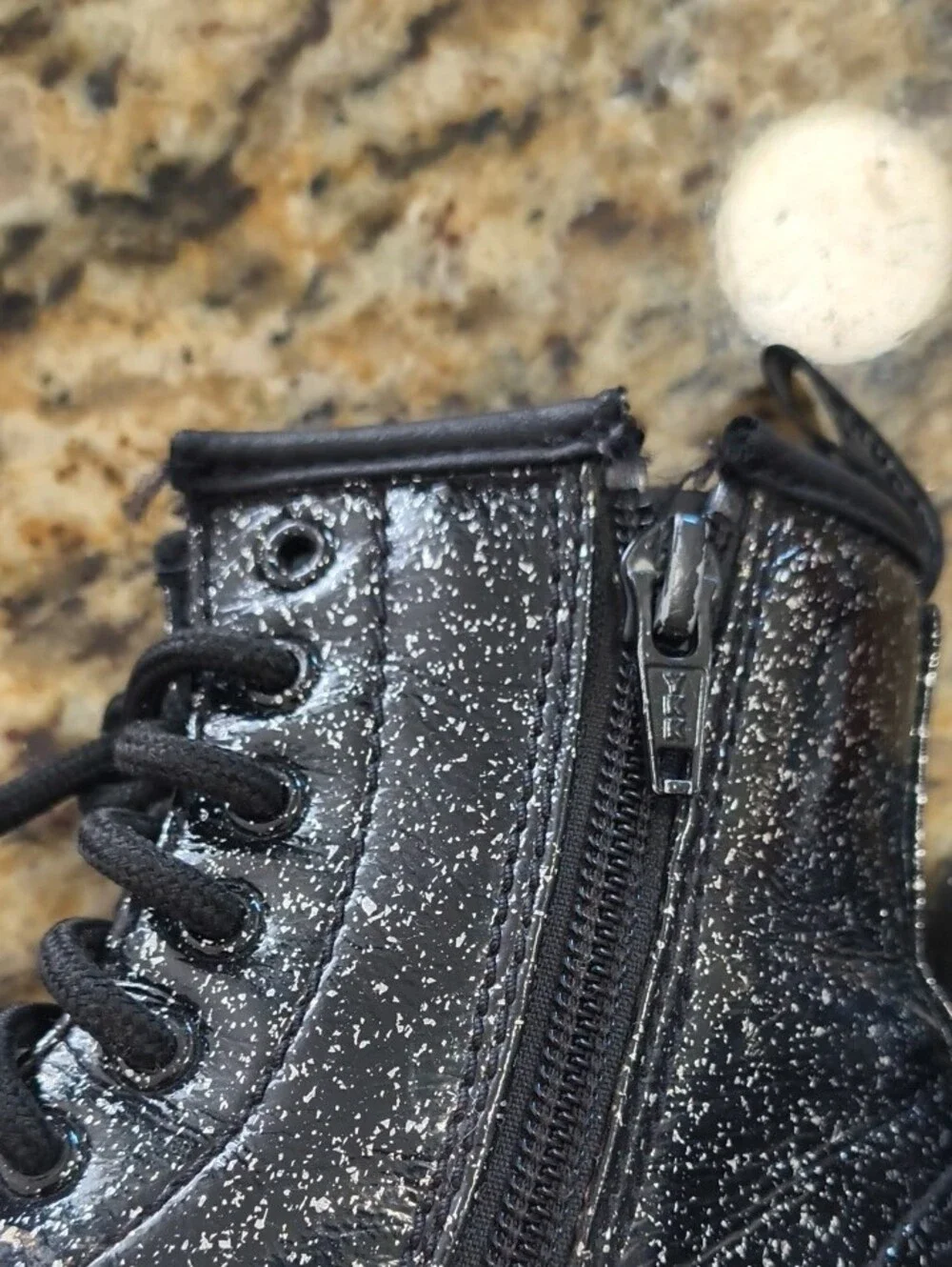 Dr. Martens Black Glitter Kids Lace-Up Boots